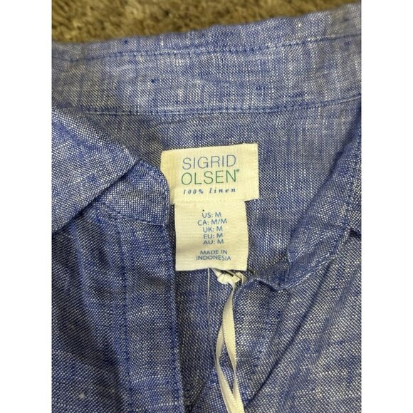 NWT SIGRID OLSEN Linen Lagenlook Button Down Tunic Shirt Dress Roll Sleeve M - Picture 3 of 9